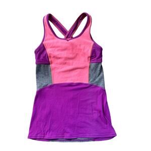 Ivivva Cross‎ Back Purple Pink Colorblock Tank Shelf Bra Girls Size 12 Fitness